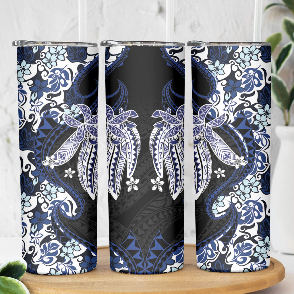 Monstera Plumeria Flowers Blue Skinny Tumbler Polynesian Pattern LT01 - Polynesian Pride