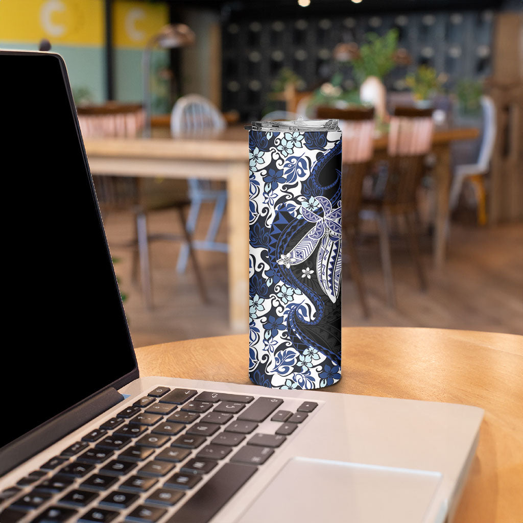 Monstera Plumeria Flowers Blue Skinny Tumbler Polynesian Pattern LT01 - Polynesian Pride