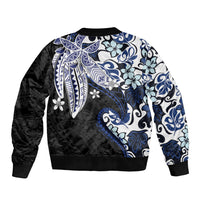 Monstera Plumeria Flowers Blue Sleeve Zip Bomber Jacket Polynesian Pattern LT01 - Polynesian Pride