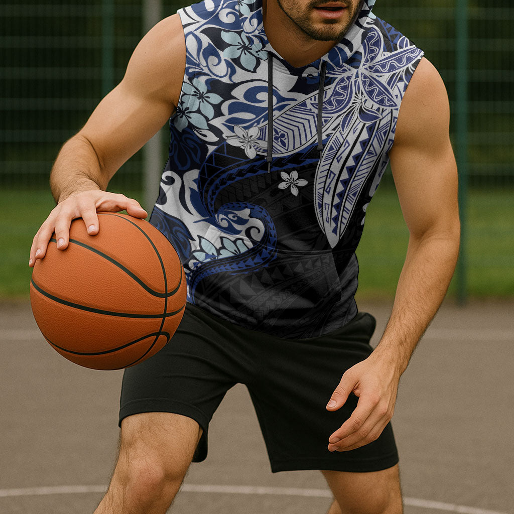 Monstera Plumeria Flowers Blue Sleeveless Hoodie Polynesian Pattern LT01 - Polynesian Pride