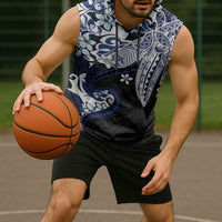 Monstera Plumeria Flowers Blue Sleeveless Hoodie Polynesian Pattern LT01 - Polynesian Pride