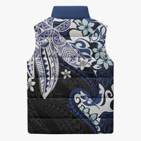 Monstera Plumeria Flowers Blue Sleeveless Puffer Jacket Polynesian Pattern LT01 - Polynesian Pride