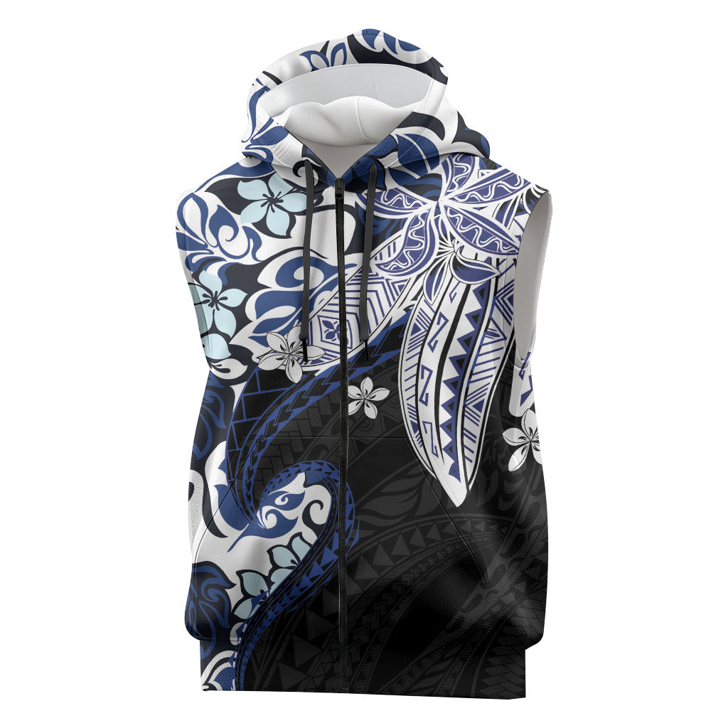 Monstera Plumeria Flowers Blue Sleeveless Zip Hoodie Polynesian Pattern LT01 Blue - Polynesian Pride