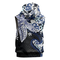 Monstera Plumeria Flowers Blue Sleeveless Zip Hoodie Polynesian Pattern LT01 - Polynesian Pride