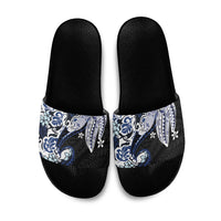 Monstera Plumeria Flowers Blue Slide Sandals Polynesian Pattern LT01 Blue - Polynesian Pride