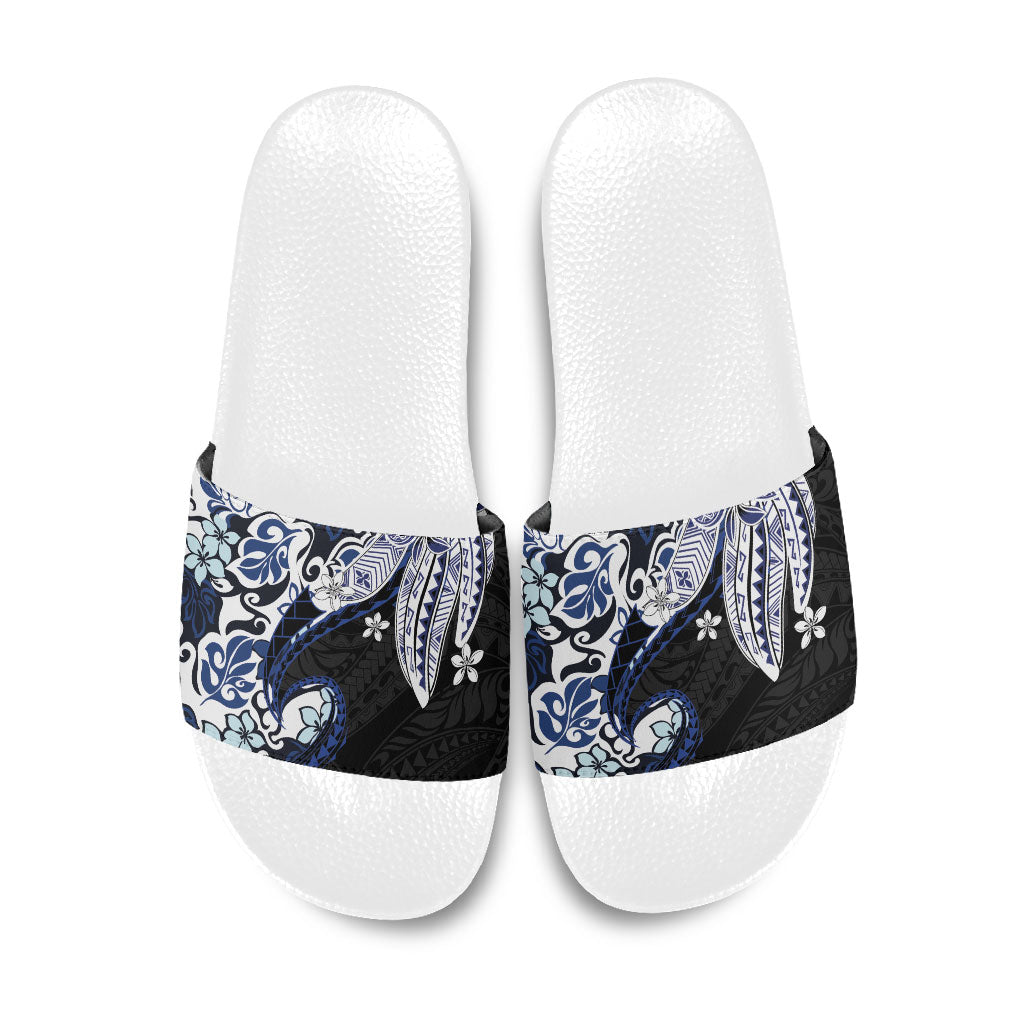Monstera Plumeria Flowers Blue Slide Sandals Polynesian Pattern LT01 Blue - Polynesian Pride
