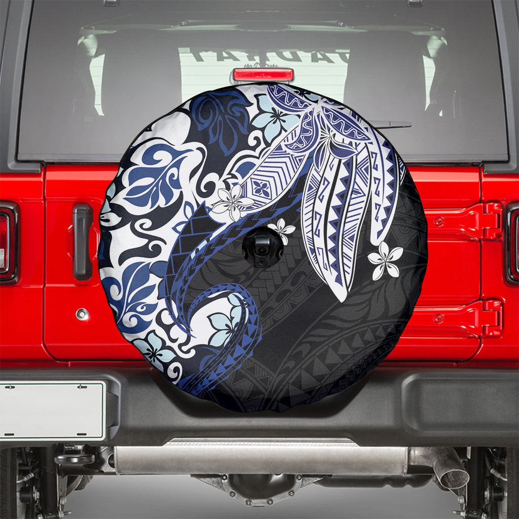 Monstera Plumeria Flowers Blue Spare Tire Cover Polynesian Pattern LT01 - Polynesian Pride