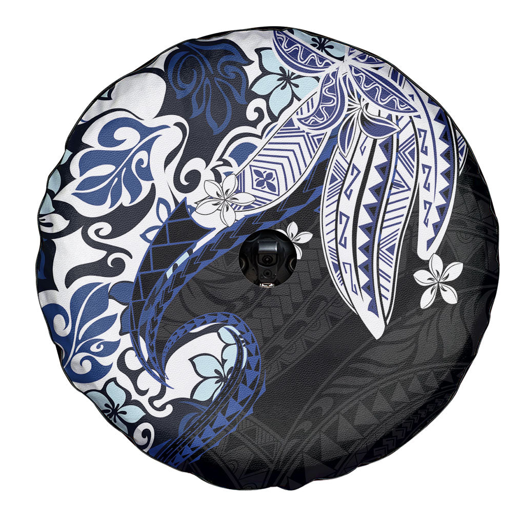 Monstera Plumeria Flowers Blue Spare Tire Cover Polynesian Pattern LT01 - Polynesian Pride