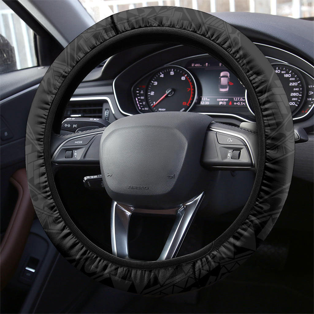 Monstera Plumeria Flowers Blue Steering Wheel Cover Polynesian Pattern