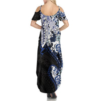 Monstera Plumeria Flowers Blue Summer Maxi Dress Polynesian Pattern LT01 - Polynesian Pride