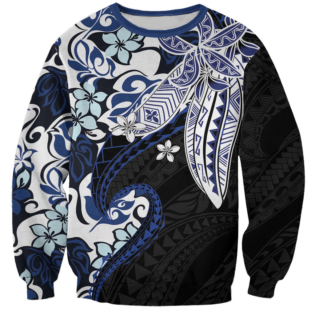 Monstera Plumeria Flowers Blue Sweatshirt Polynesian Pattern LT01 Unisex Blue - Polynesian Pride