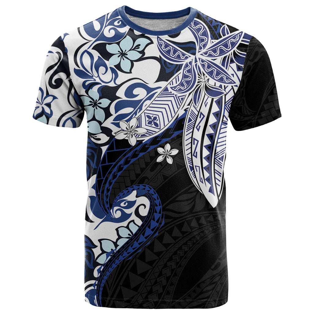 Monstera Plumeria Flowers Blue T Shirt Polynesian Pattern LT01 Blue - Polynesian Pride