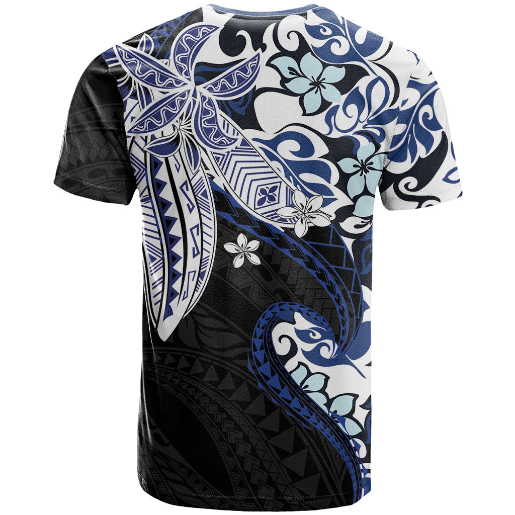 Monstera Plumeria Flowers Blue T Shirt Polynesian Pattern LT01 - Polynesian Pride
