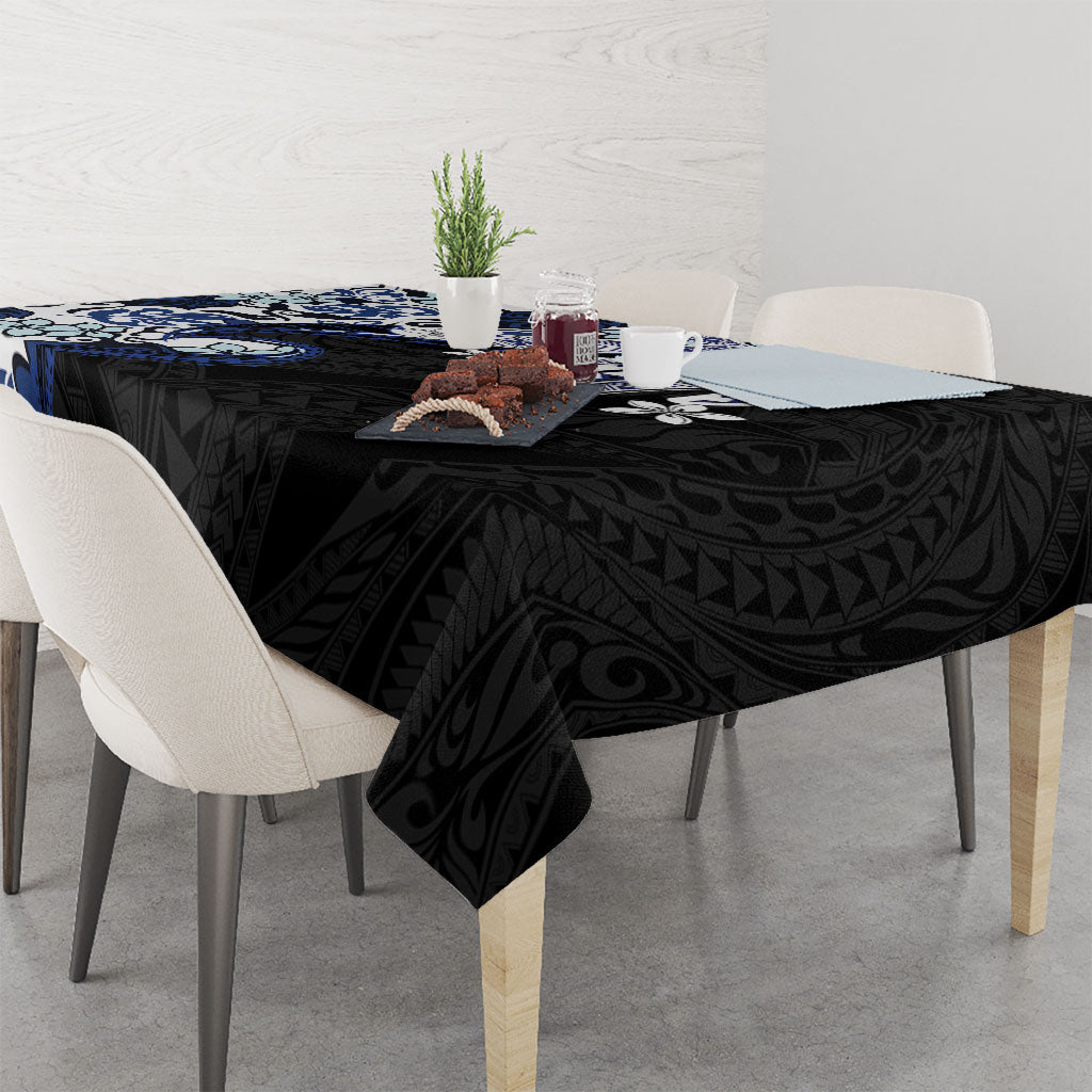 Monstera Plumeria Flowers Blue Tablecloth Polynesian Pattern LT01 - Polynesian Pride