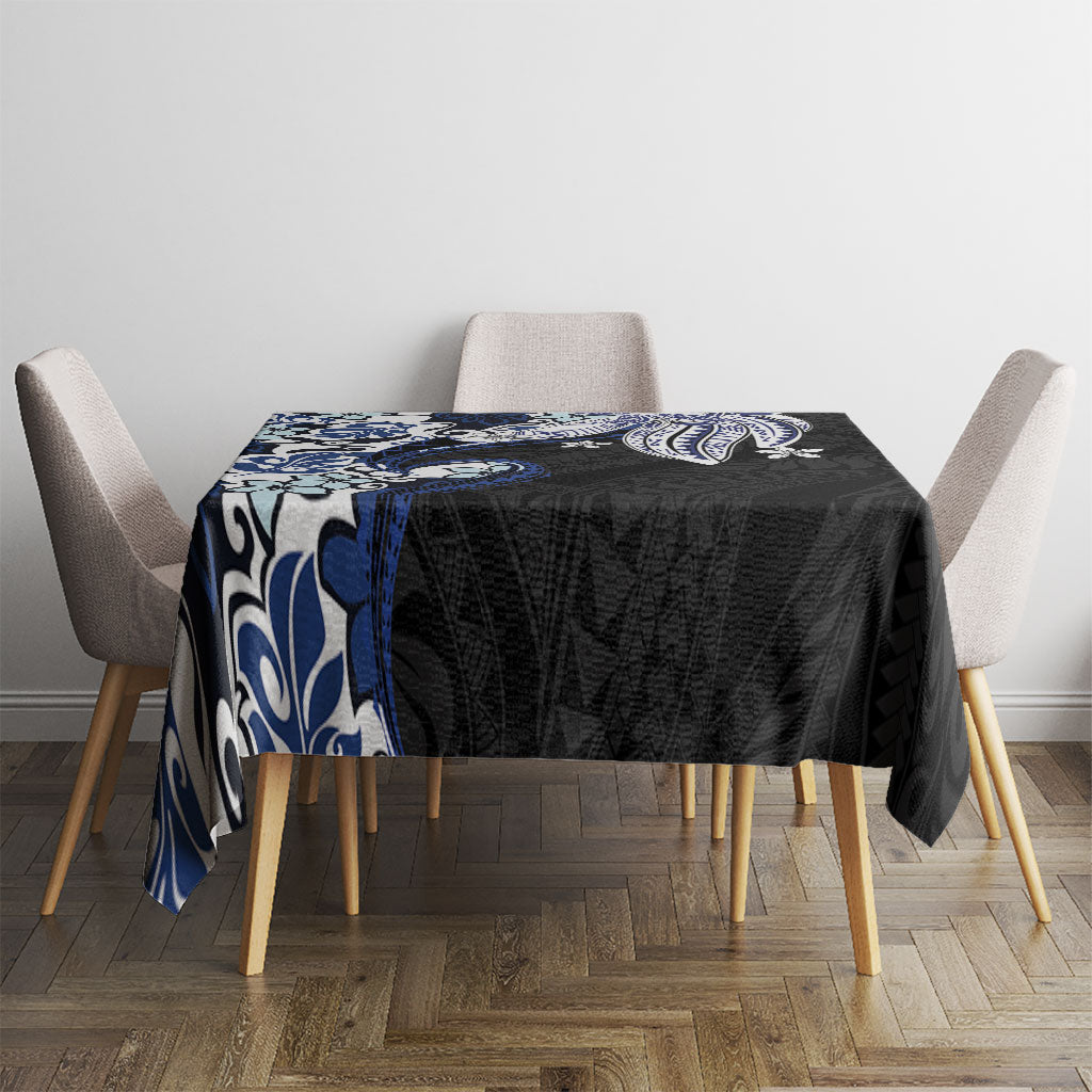 Monstera Plumeria Flowers Blue Tablecloth Polynesian Pattern LT01 - Polynesian Pride
