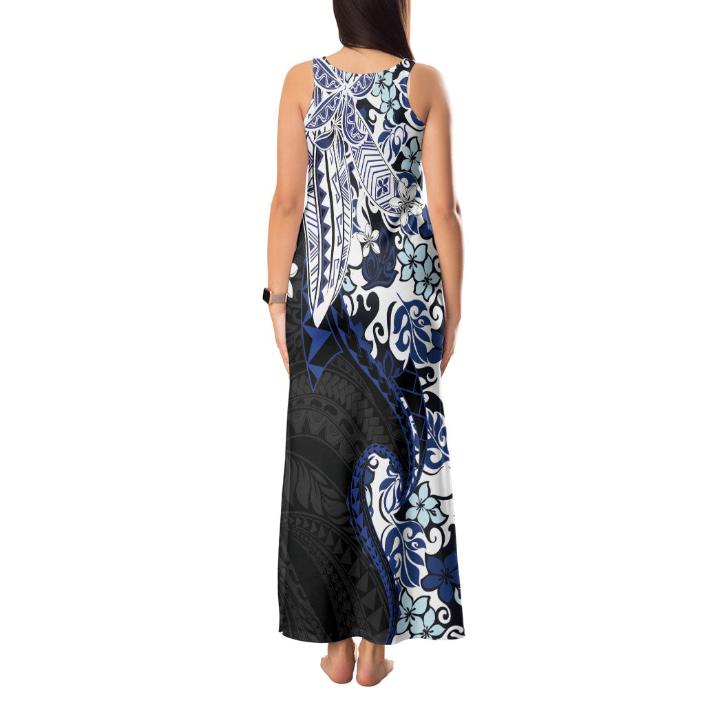 Monstera Plumeria Flowers Blue Tank Maxi Dress Polynesian Pattern LT01 - Polynesian Pride
