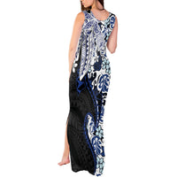 Monstera Plumeria Flowers Blue Tank Maxi Dress Polynesian Pattern LT01 - Polynesian Pride