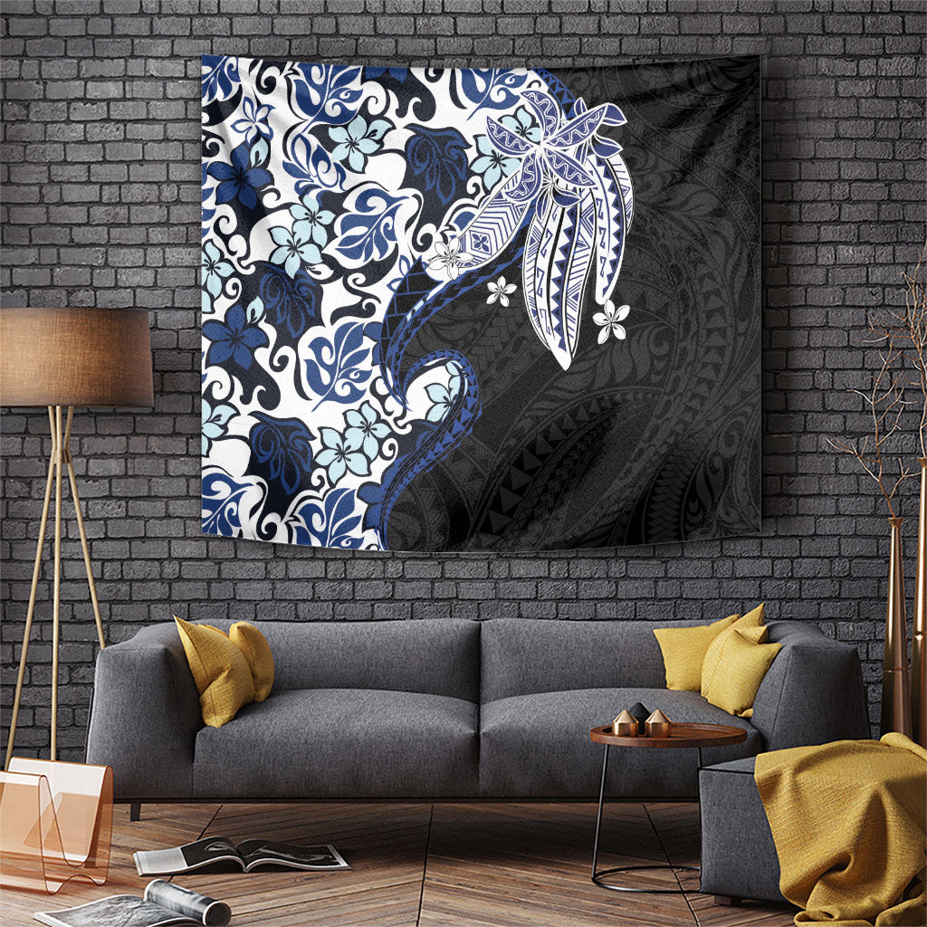 Monstera Plumeria Flowers Blue Tapestry Polynesian Pattern LT01 Blue - Polynesian Pride