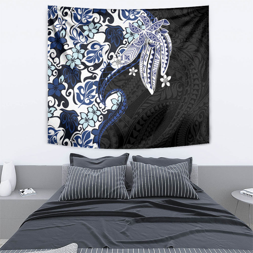 Monstera Plumeria Flowers Blue Tapestry Polynesian Pattern LT01 - Polynesian Pride