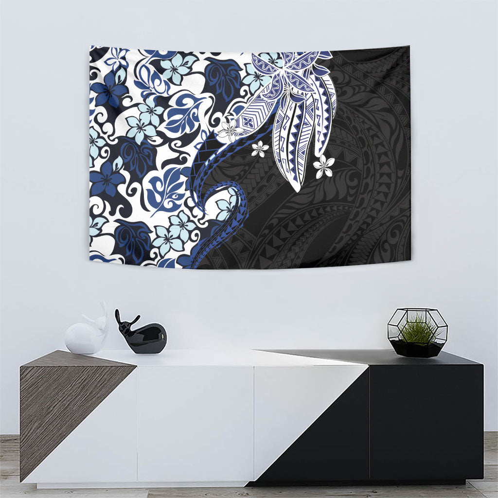 Monstera Plumeria Flowers Blue Tapestry Polynesian Pattern LT01 - Polynesian Pride