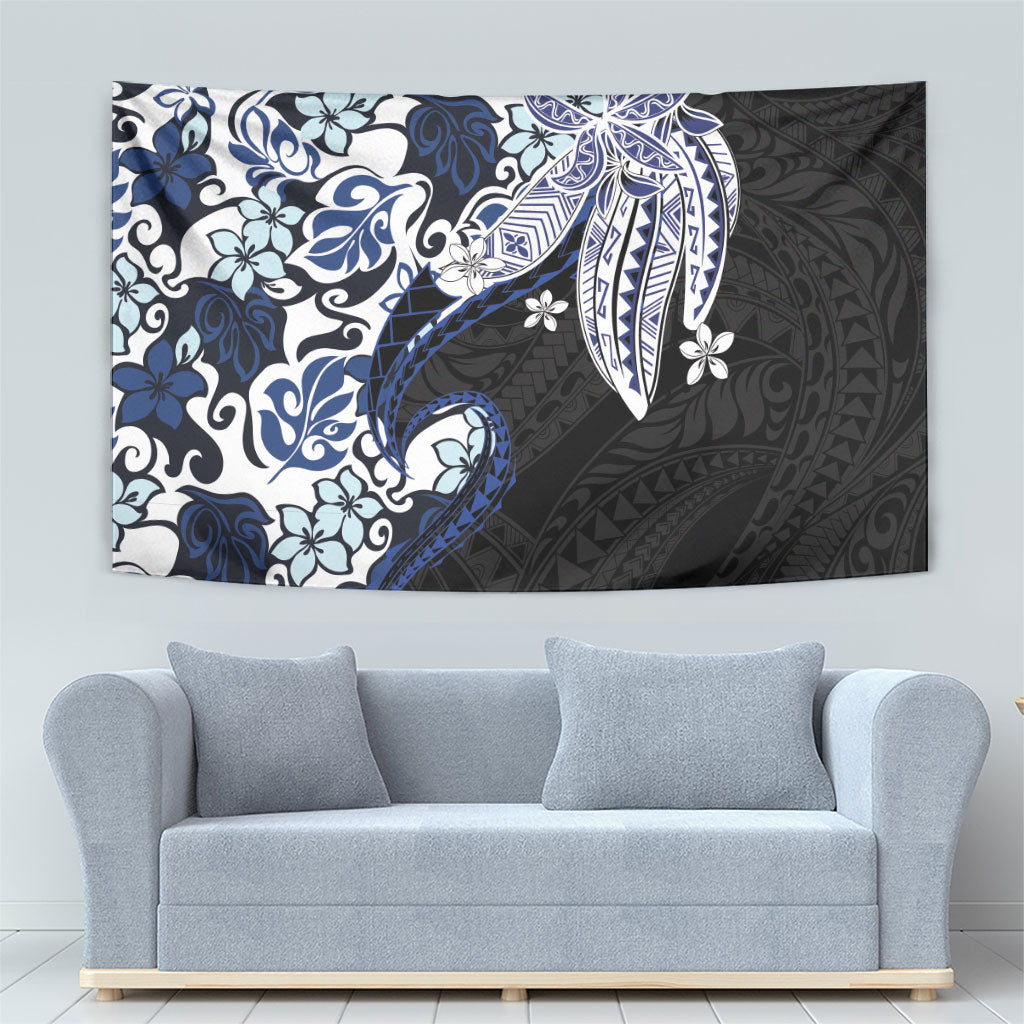 Monstera Plumeria Flowers Blue Tapestry Polynesian Pattern LT01 - Polynesian Pride