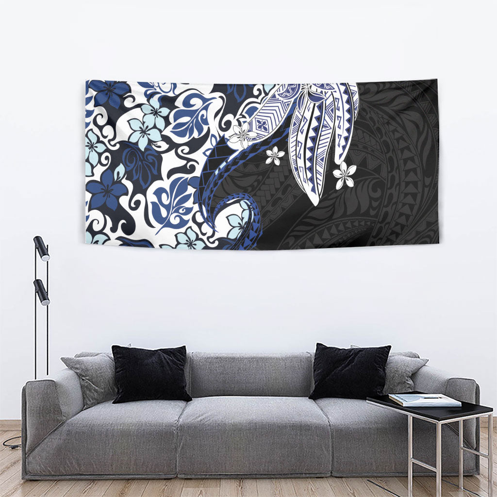 Monstera Plumeria Flowers Blue Tapestry Polynesian Pattern LT01 - Polynesian Pride
