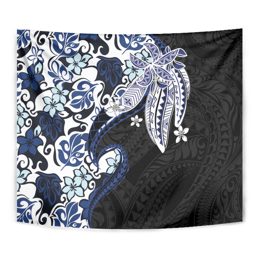 Monstera Plumeria Flowers Blue Tapestry Polynesian Pattern LT01 - Polynesian Pride