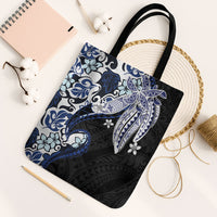 Monstera Plumeria Flowers Blue Tote Bag Polynesian Pattern LT01 Black Strap One Size Blue - Polynesian Pride