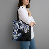 Monstera Plumeria Flowers Blue Tote Bag Polynesian Pattern LT01 - Polynesian Pride