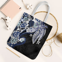 Monstera Plumeria Flowers Blue Tote Bag Polynesian Pattern LT01 White Strap One Size Blue - Polynesian Pride