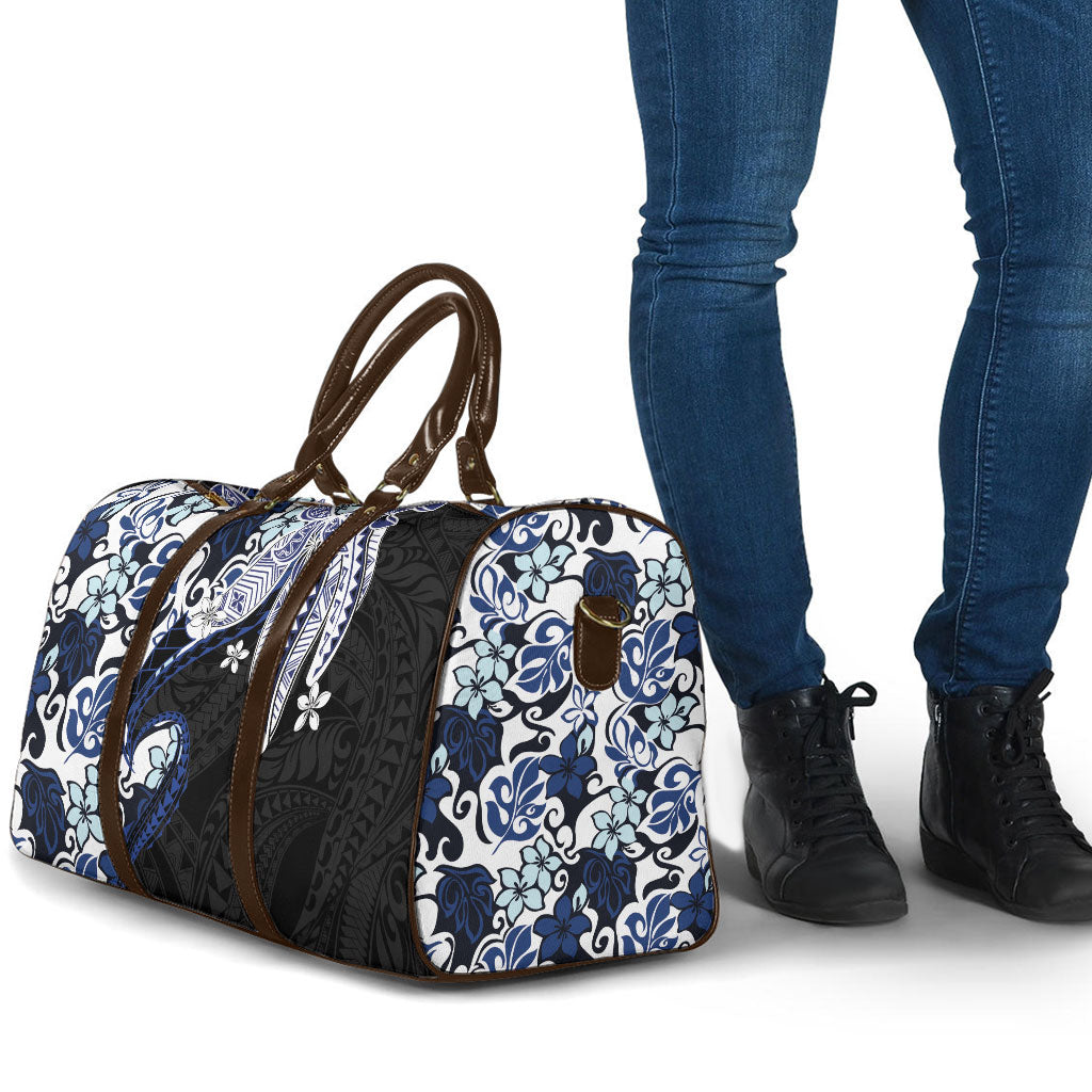Monstera Plumeria Flowers Blue Travel Bag Polynesian Pattern LT01 - Polynesian Pride