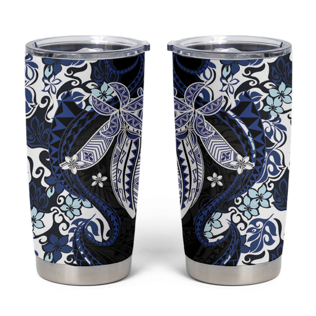 Monstera Plumeria Flowers Blue Tumbler Cup Polynesian Pattern LT01 Blue - Polynesian Pride