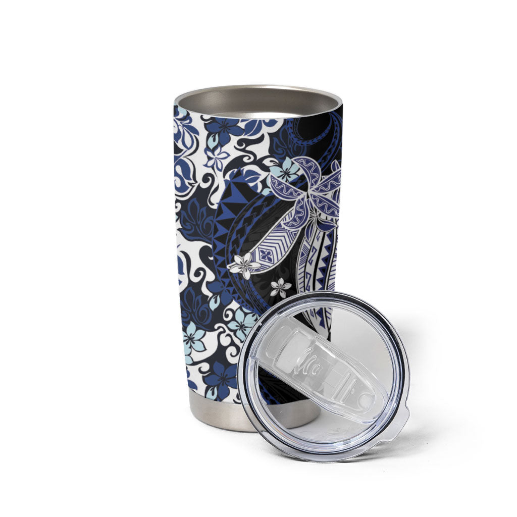 Monstera Plumeria Flowers Blue Tumbler Cup Polynesian Pattern LT01 - Polynesian Pride