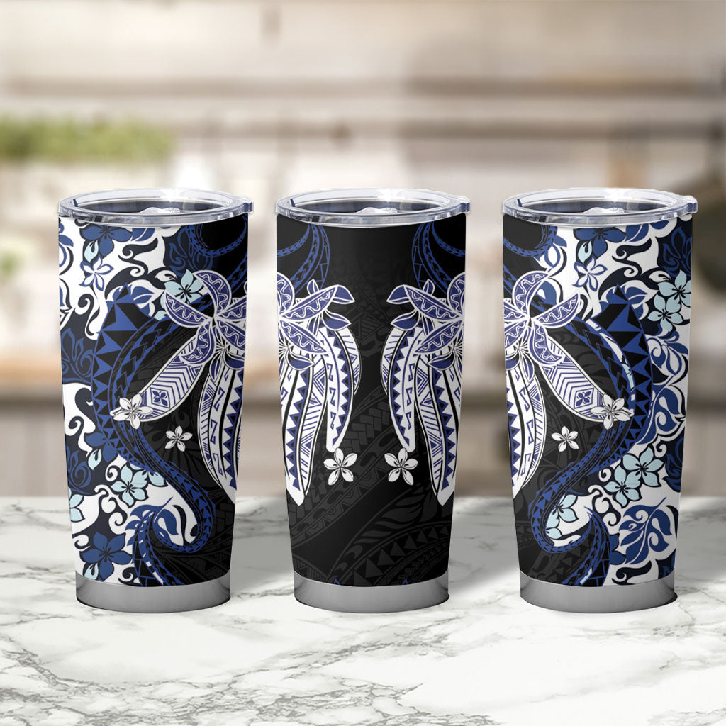Monstera Plumeria Flowers Blue Tumbler Cup Polynesian Pattern LT01 - Polynesian Pride