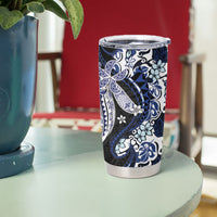 Monstera Plumeria Flowers Blue Tumbler Cup Polynesian Pattern LT01 - Polynesian Pride