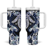 Monstera Plumeria Flowers Blue Tumbler With Handle Polynesian Pattern LT01 One Size: 40 oz Blue - Polynesian Pride