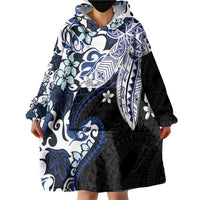 Monstera Plumeria Flowers Blue Wearable Blanket Hoodie Polynesian Pattern LT01 - Polynesian Pride