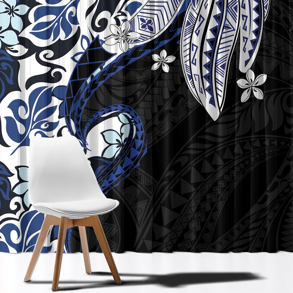 Monstera Plumeria Flowers Blue Window Curtain Polynesian Pattern LT01 - Polynesian Pride