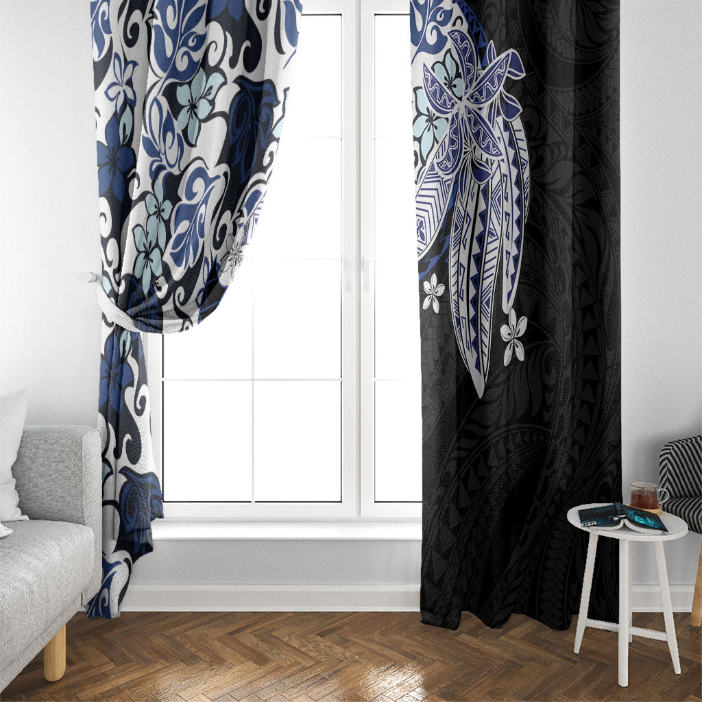 Monstera Plumeria Flowers Blue Window Curtain Polynesian Pattern LT01 - Polynesian Pride