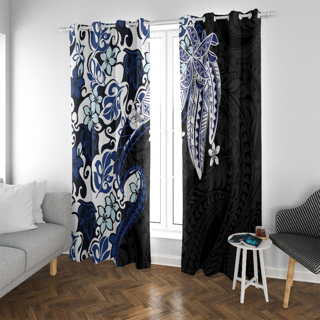 Monstera Plumeria Flowers Blue Window Curtain Polynesian Pattern LT01 With Grommets Blue - Polynesian Pride