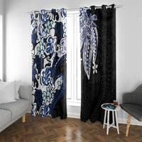 Monstera Plumeria Flowers Blue Window Curtain Polynesian Pattern LT01 With Grommets Blue - Polynesian Pride