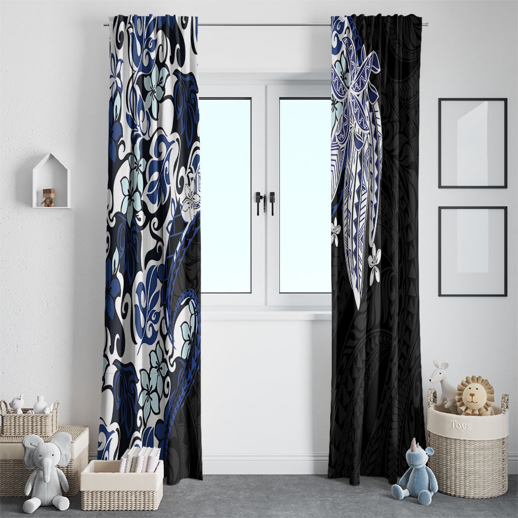Monstera Plumeria Flowers Blue Window Curtain Polynesian Pattern LT01 - Polynesian Pride