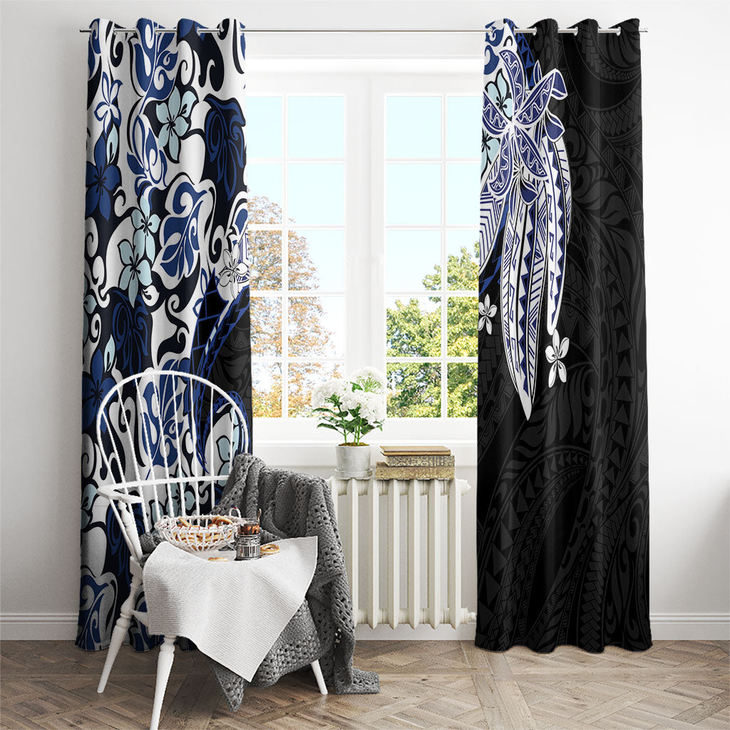 Monstera Plumeria Flowers Blue Window Curtain Polynesian Pattern LT01 - Polynesian Pride