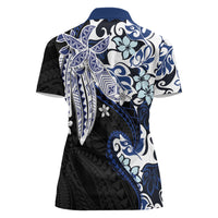 Monstera Plumeria Flowers Blue Women Polo Shirt Polynesian Pattern