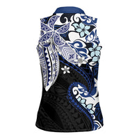 Monstera Plumeria Flowers Blue Women Sleeveless Polo Shirt Polynesian Pattern LT01 - Polynesian Pride