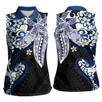 Monstera Plumeria Flowers Blue Women Sleeveless Polo Shirt Polynesian Pattern LT01 - Polynesian Pride