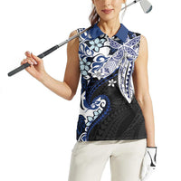 Monstera Plumeria Flowers Blue Women Sleeveless Polo Shirt Polynesian Pattern LT01 - Polynesian Pride