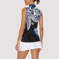 Monstera Plumeria Flowers Blue Women Sleeveless Polo Shirt Polynesian Pattern LT01 - Polynesian Pride