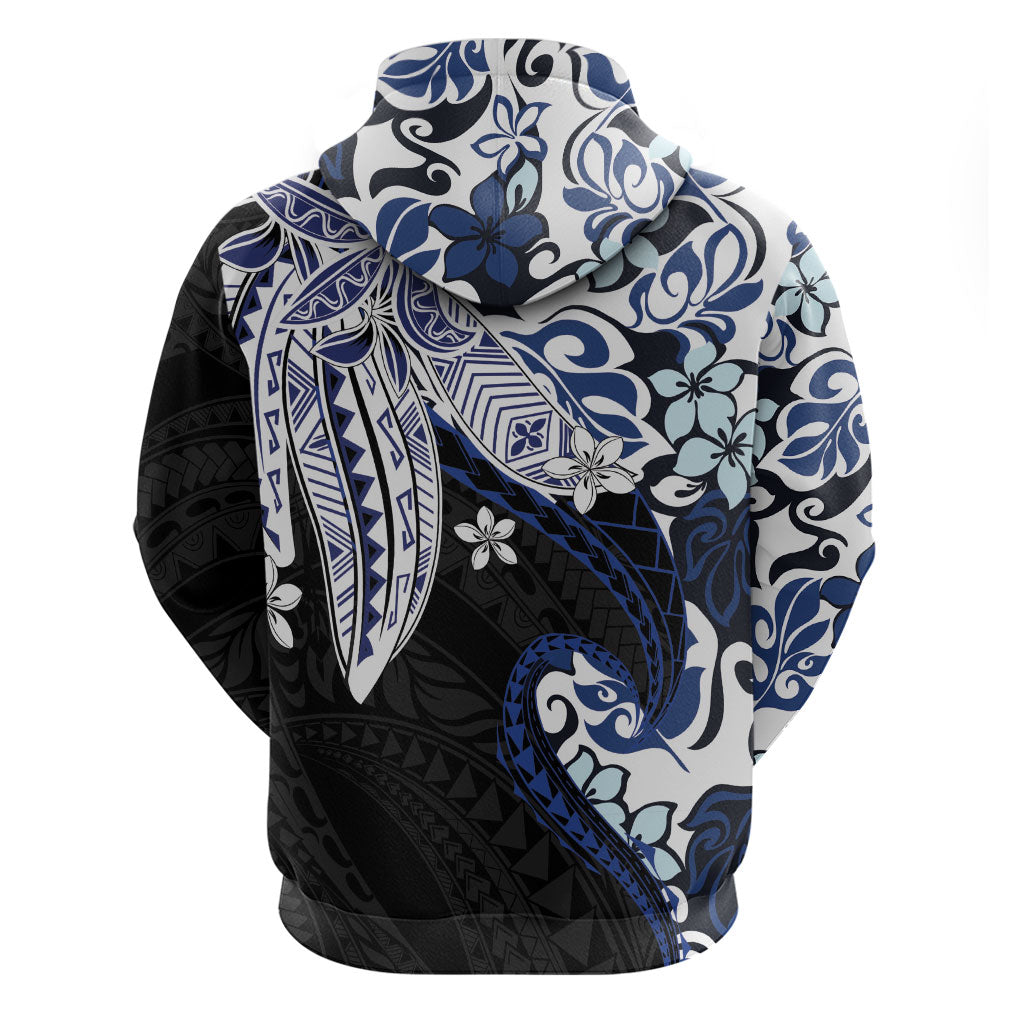 Monstera Plumeria Flowers Blue Zip Hoodie Polynesian Pattern