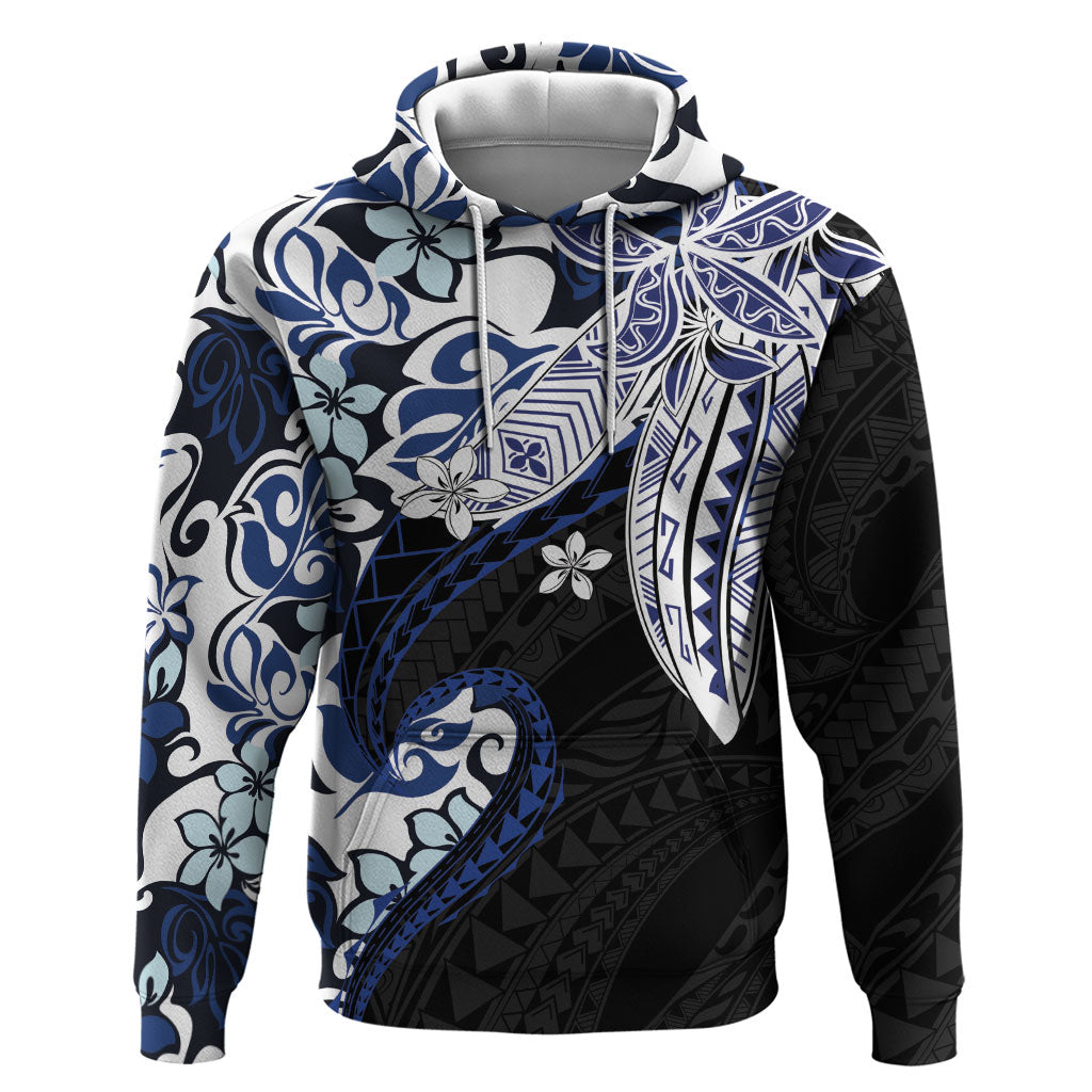 Monstera Plumeria Flowers Blue Zip Hoodie Polynesian Pattern